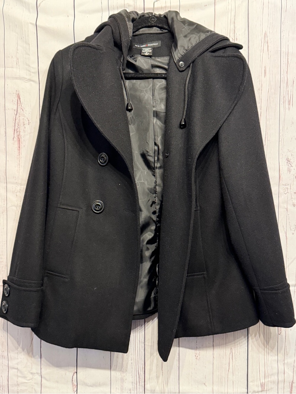 New York & Company Black Hooded Peacoat